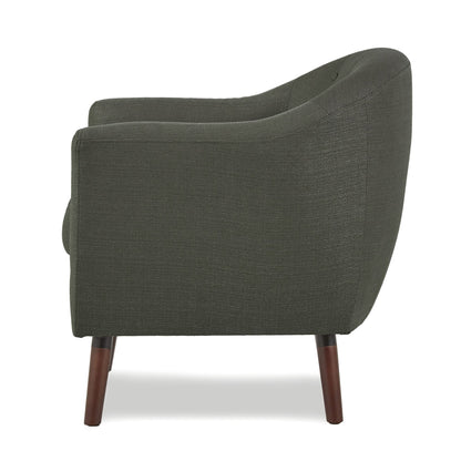 Gray Fabric Upholstered Accent Chair - Button Tufted with Espresso Finish Legs