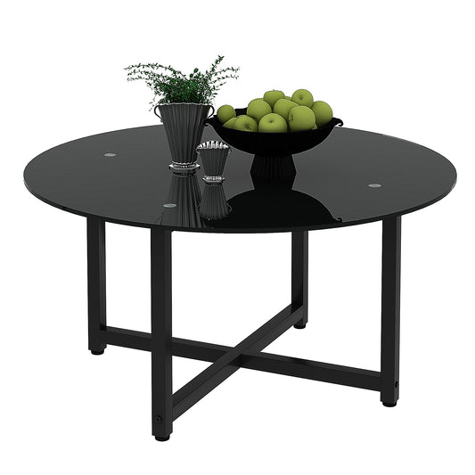 Modern Side Center Table for Living Room - Round Tempered Glass, 220lbs Capacity