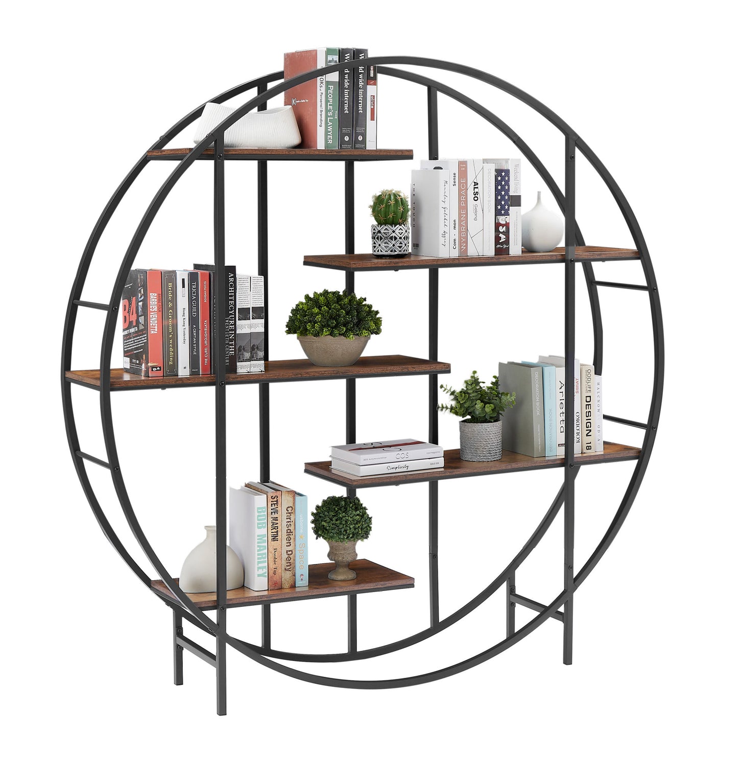 Round 5-Tier Metal Plant Stand & Bookcase Storage Rack