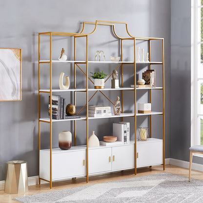 78-Inch 4-Tier Bookcase with Storage Cabinet - Gold Frame