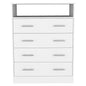 Four Drawer Bedroom Dresser in White | Open Top Shelf