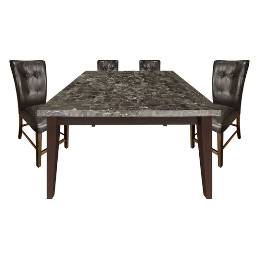 Dark Cherry Finish 5pc Counter Height Dining Set - Marble Top Table & Faux Leather Chairs