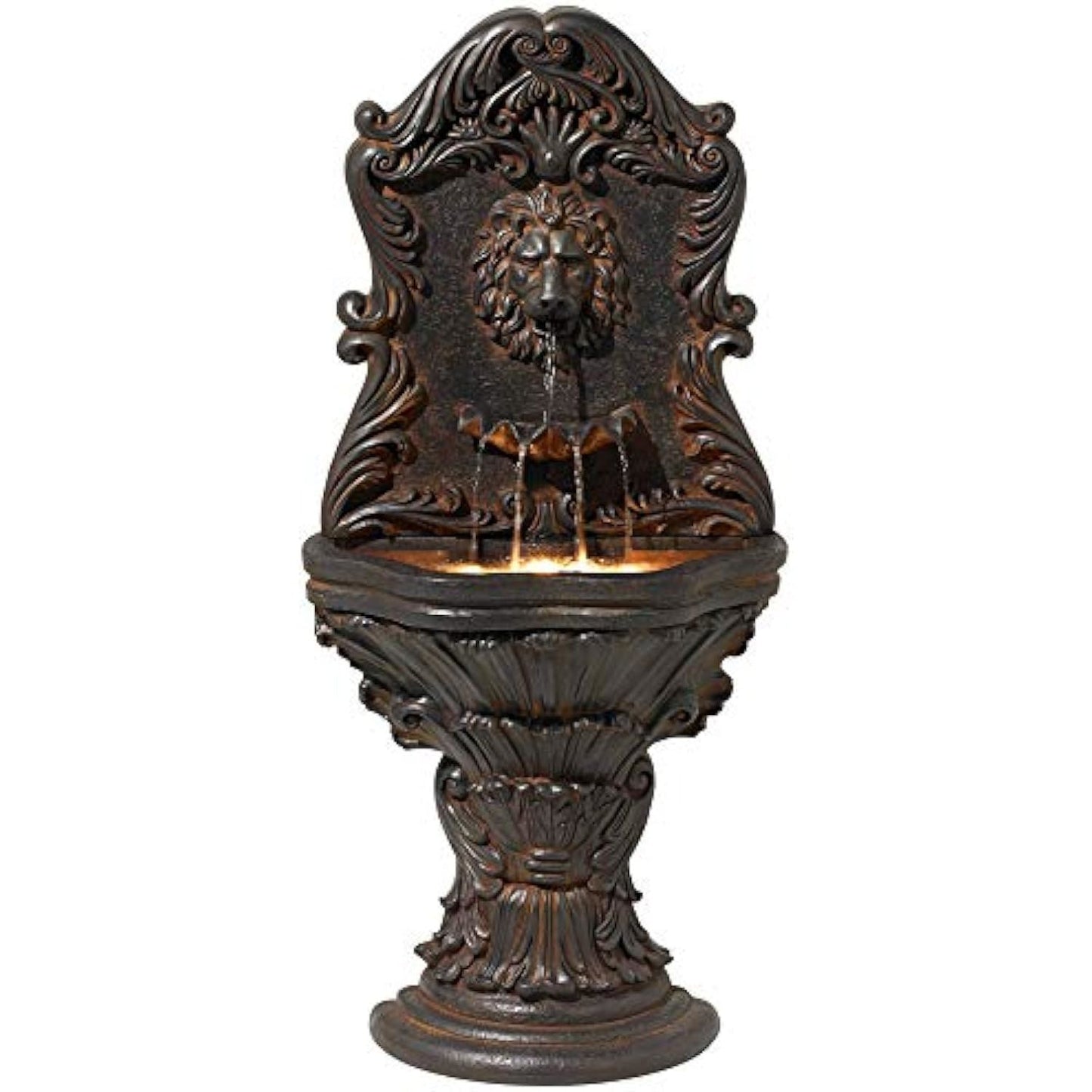 3-Tiered Wall Water Fountain with Royal Lions Head & LED Light - 51" High for Garden, Patio, Backyard, Deck