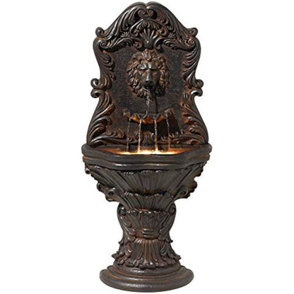 3-Tiered Wall Water Fountain with Royal Lions Head & LED Light - 51" High for Garden, Patio, Backyard, Deck