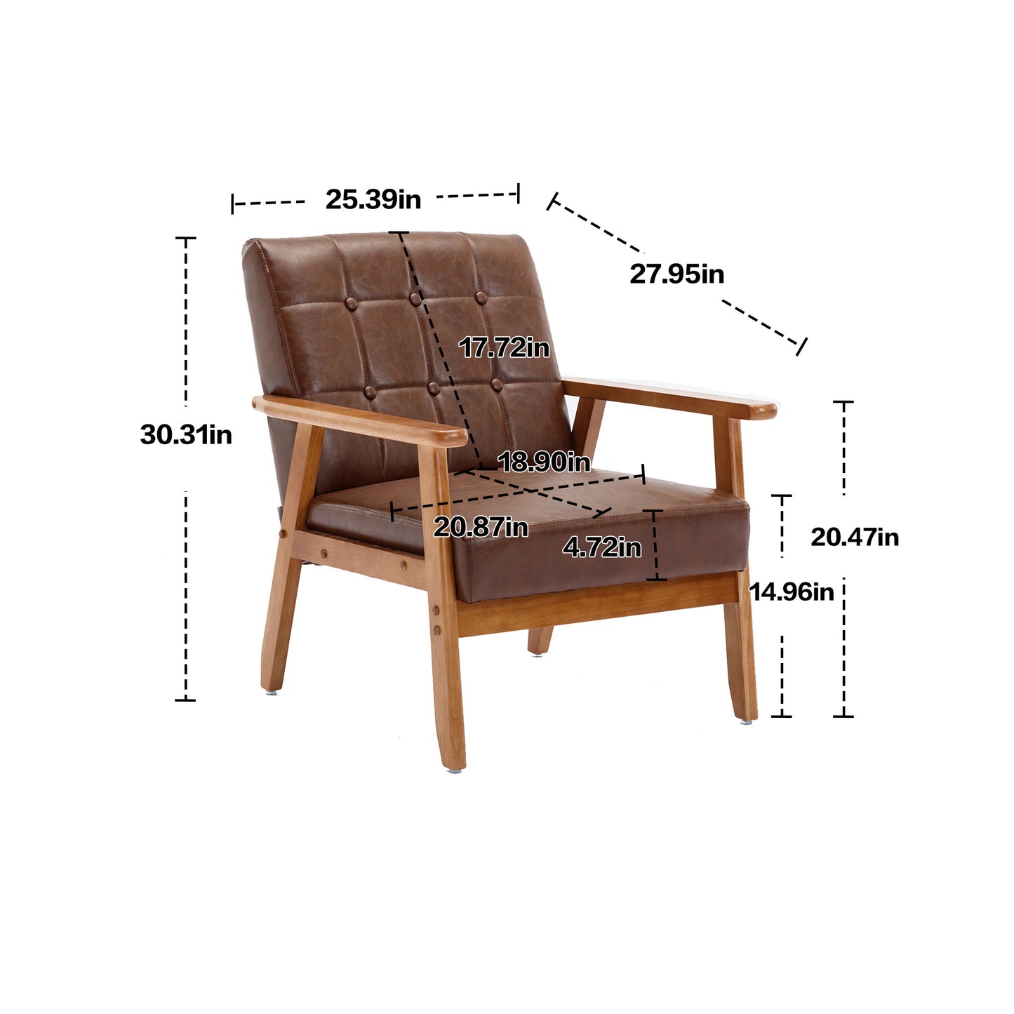 Leisure Chair with Solid Wood Armrest Mid-Century Modern Accent Chair