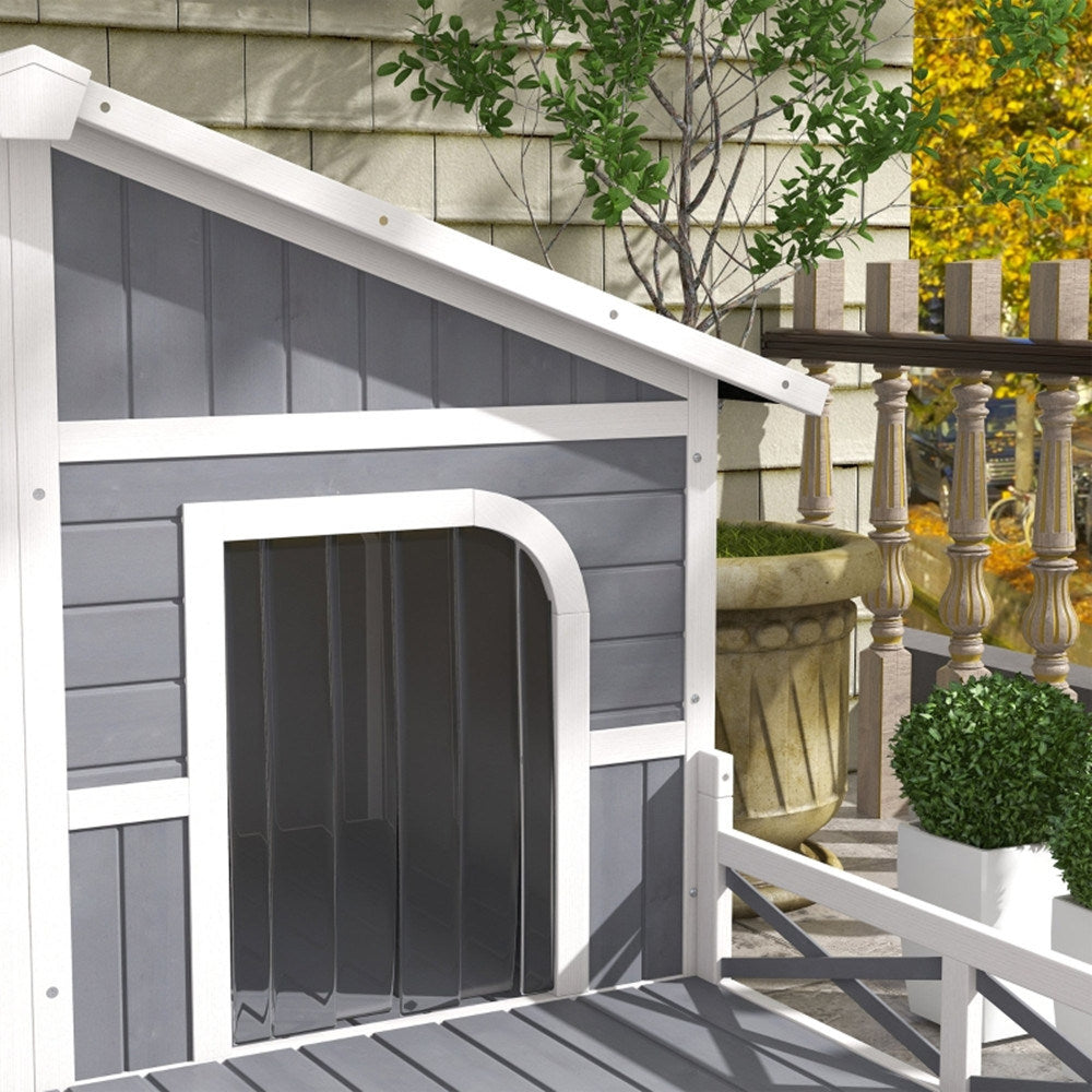 Cabin Styled Dog House with Spacious Deck & Raised Floor