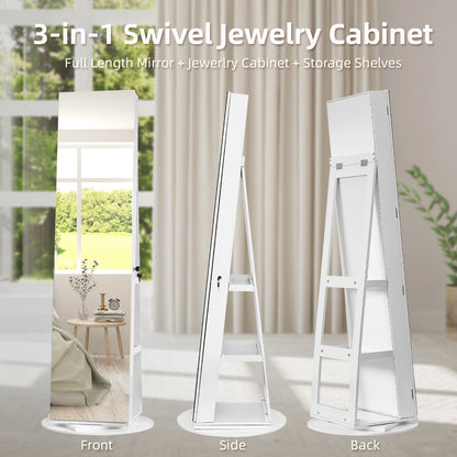 Jewelry Armoire with Full Length 360° Mirror - Lockable Jewelry Organizer