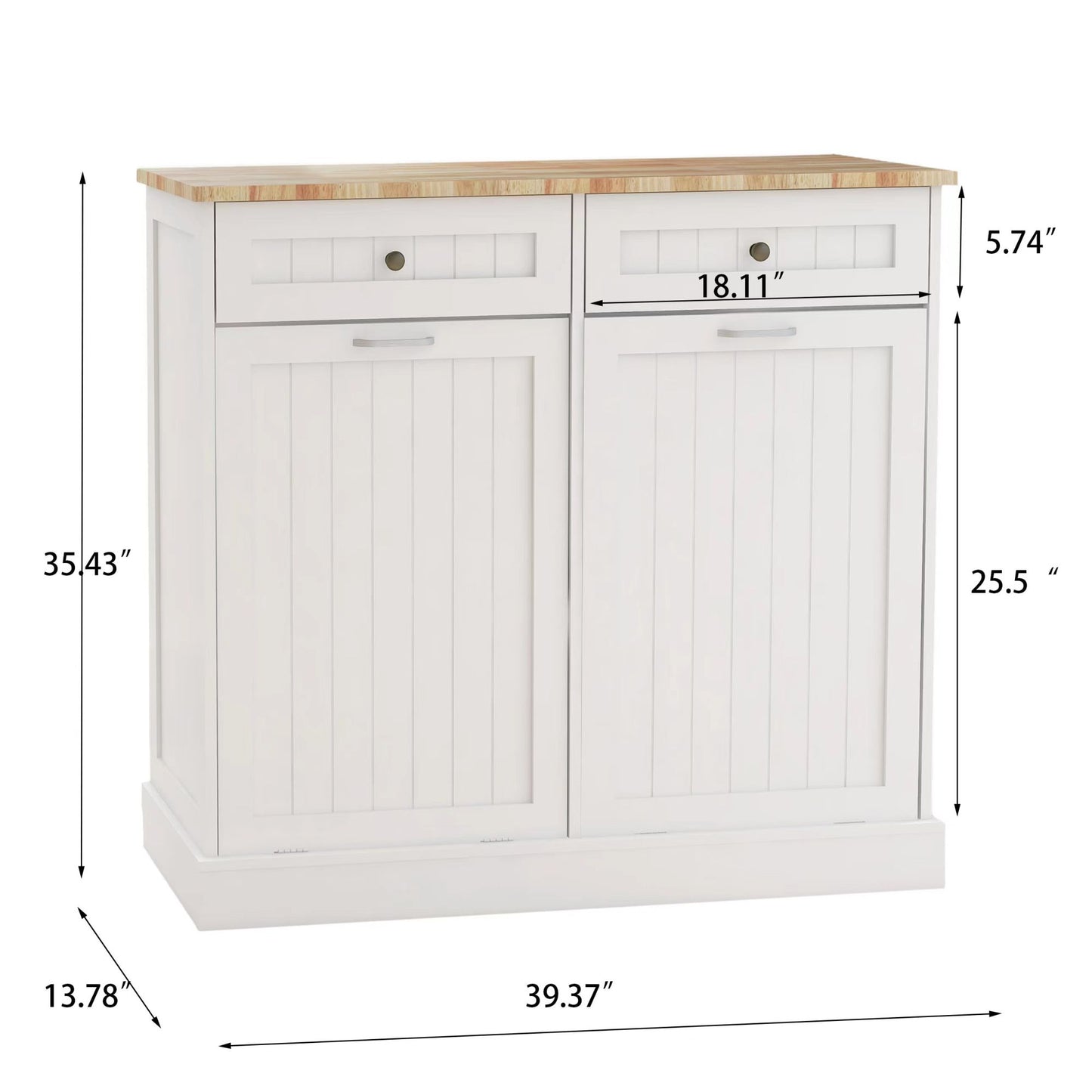 Kitchen Trash Cabinet with Tilt-Out Design - White, Two Drawers & Two Compartments