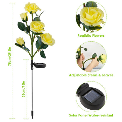 2Pcs Solar Powered Rose Flower LED Pathway Lights - Water Resistant