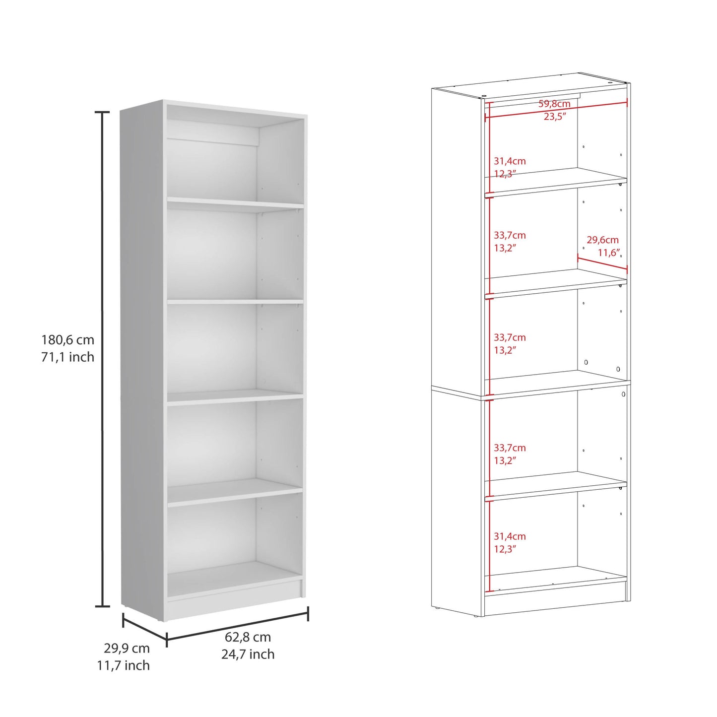 2-Door Bookcase with Varied Storage Solutions | Chic White Finish