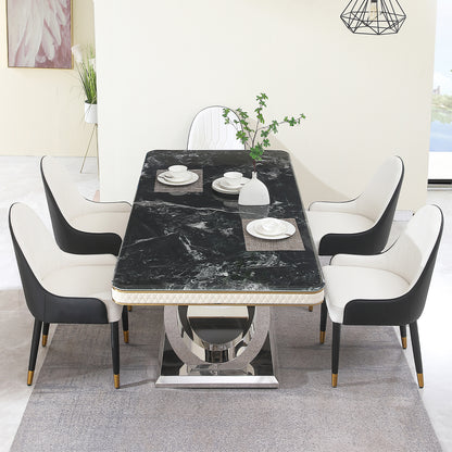 Luxury Modern Black Faux Marble Dining Table Set with 6 Chairs