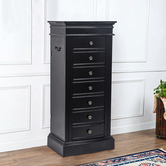 Jewelry Armoire with Mirror, 7 Drawers & 24 Necklace Hooks - Black