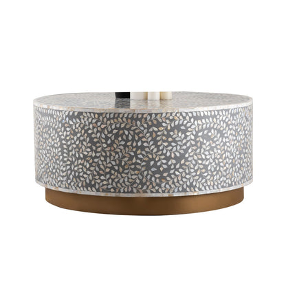 Luxe Gray Circular Coffee Table - Modern Elegance with Gold Base