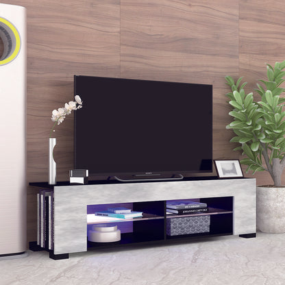 Modern Low Profile TV Stand for 32-60 Inch TVs - Black + Stone Grey with LED Lights