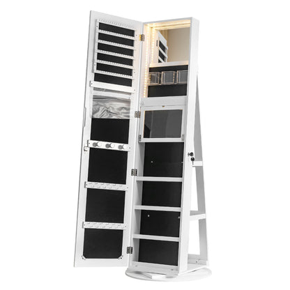 Jewelry Armoire with Full Length 360° Mirror - Lockable Jewelry Organizer