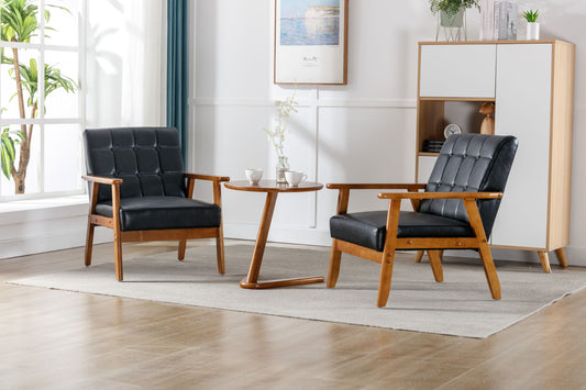 Accent Chairs Set of 2 with Side Table - Mid Century Modern Wood and Fabric Armchairs