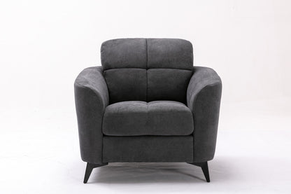 39" Gray Woven Fabric Chair - Tufted Cushion, Black Metal Legs