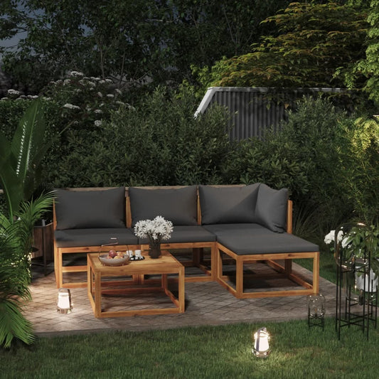 5-Piece Patio Lounge Set with Cushions - Solid Acacia Wood