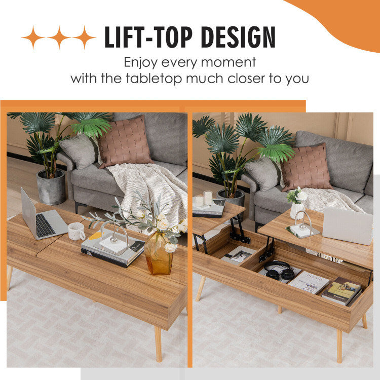 47 Inch Lift Top Coffee Table with 2 Hidden Compartments