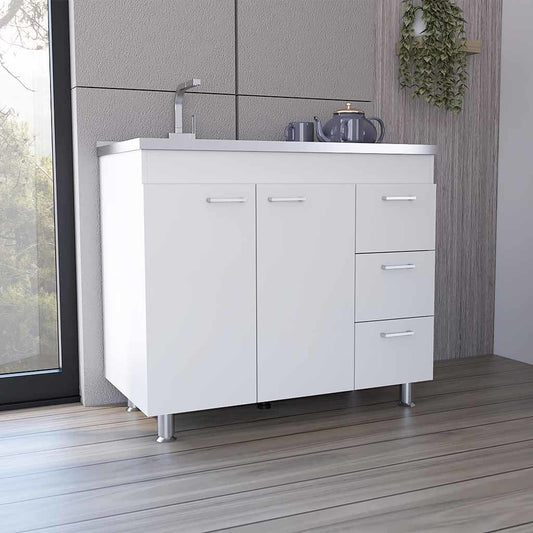 Base Cabinet with Three Drawers & Double Door - White