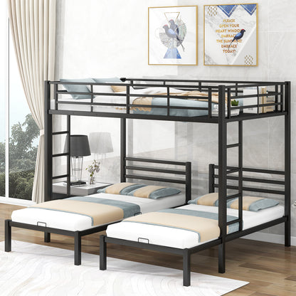 Full over Twin & Twin Size Bunk Metal Bed with Built-in Shelf