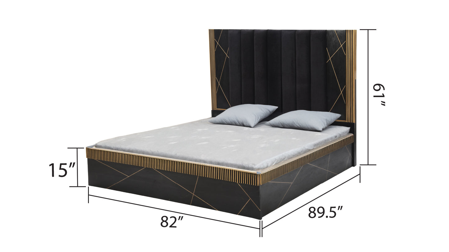 Allure Modern Style King Bed - Mango Wood with Brass Metal Finish